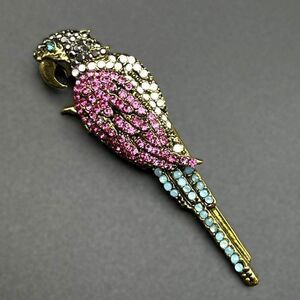 Yellow Gold with Pink Sapphire and Opal Crystal Tropical Parrot Pin Back Brooch